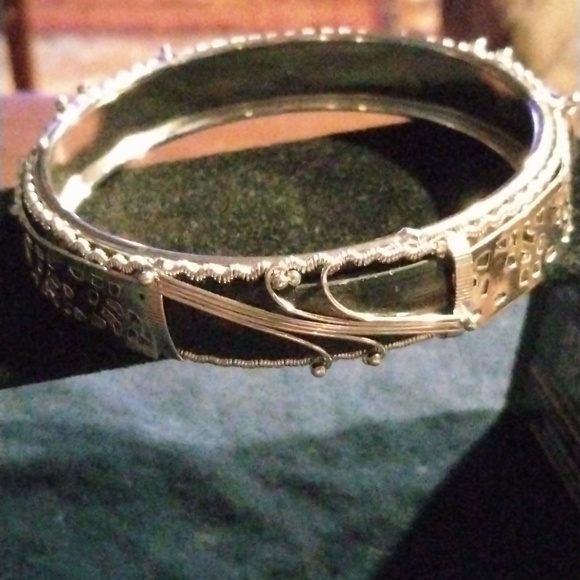 Source Unknown Jewelry - Silver and Black Onyx Bangle Bracelet